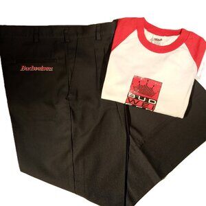 BUDWEISER LOT  Shirt & Work Pants  sz M  36W  Gray Stitched Logo  ANVIL Graphics